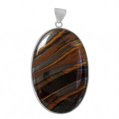 Oval Iron Tiger Eye Pendant, Sterling Silver